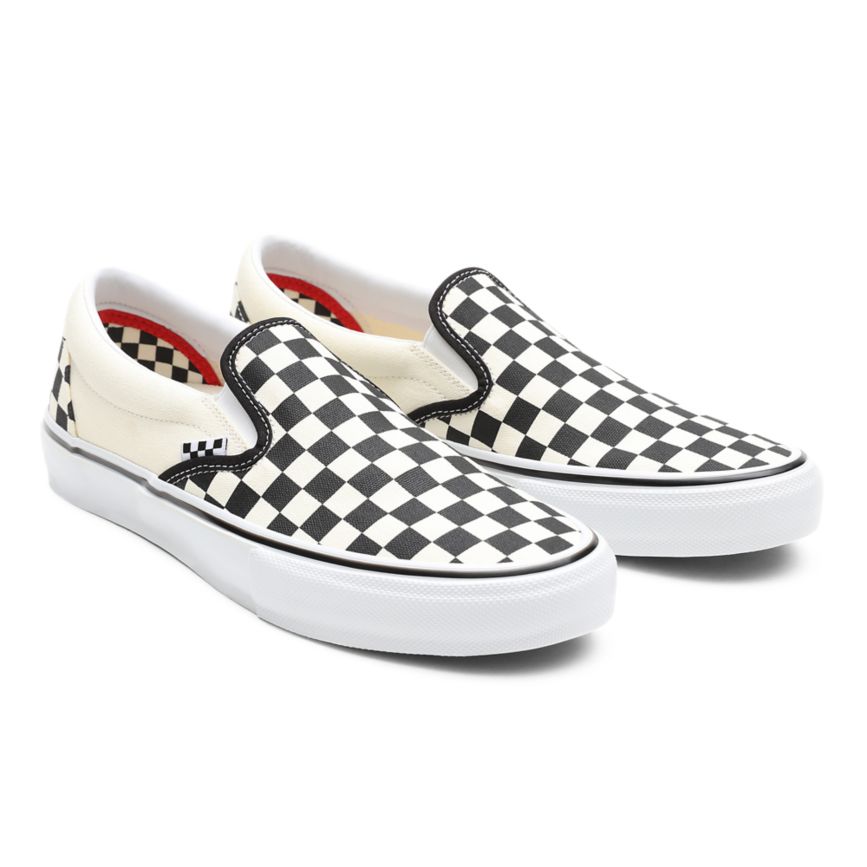 Women's Vans Skate Checkerboard Slip-On Shoes India - Black/White [GB5324160]